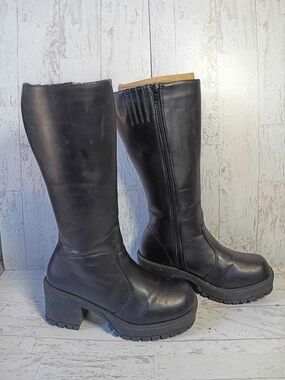 Brads Style Witchycore Whimsygoth Black Knee-High Platform Lug Heeled Boots